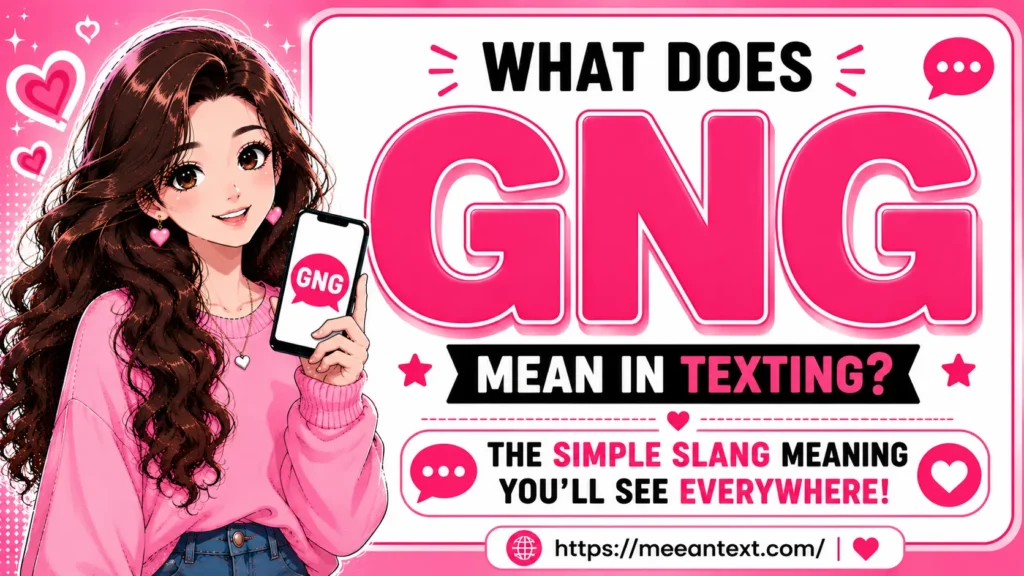 GNG usually means “gang” in texting and social media slang. People use it casually to refer to friends, a group, crew, teammates, or an online community.
