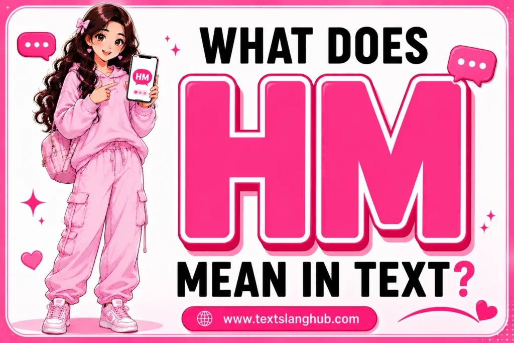 HM in text is usually a written version of “hmm,” used to show thinking, hesitation, uncertainty, curiosity, or skepticism. Its exact tone depends on context.