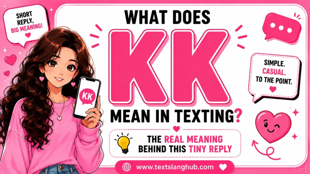 KK means “Okay” or “Okay, got it” in texting. It's a casual way to acknowledge a message, confirm information, or show agreement, although its tone can depend on context.