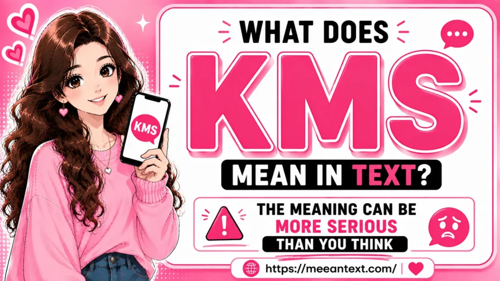 KMS usually means “kill myself” in texting. Some people use it as exaggerated slang for frustration or embarrassment, but it can also indicate genuine suicidal thoughts, so context matters.