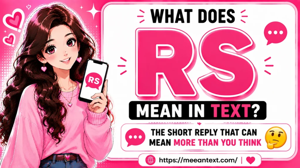 RS commonly means “real shit” in casual texting and is used to show strong agreement, seriousness, or relatability. Its exact meaning can vary by context.