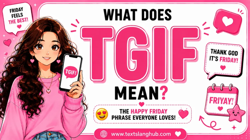 TGIF stands for “Thank God It's Friday.” It is a popular informal expression used to show happiness, excitement, or relief that Friday has arrived and the weekend is beginning.