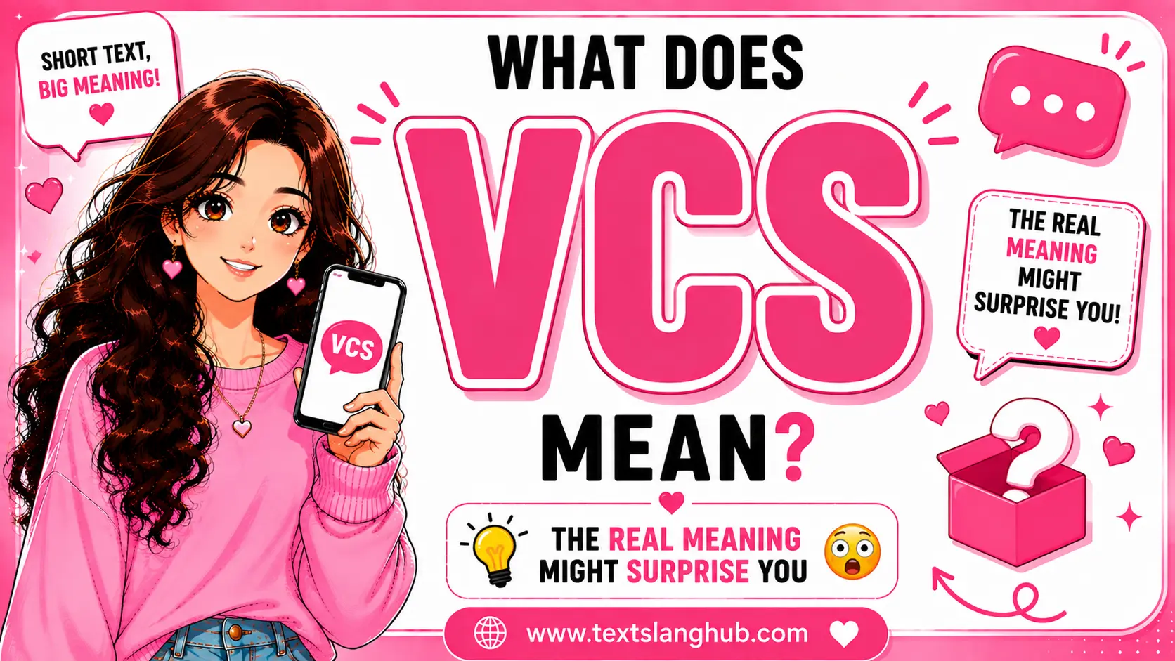 VCS can have different meanings depending on context. In online conversations, it may mean “Voice Chat” or “Voice Chat Session,” while in technology it commonly means “Version Control System.”