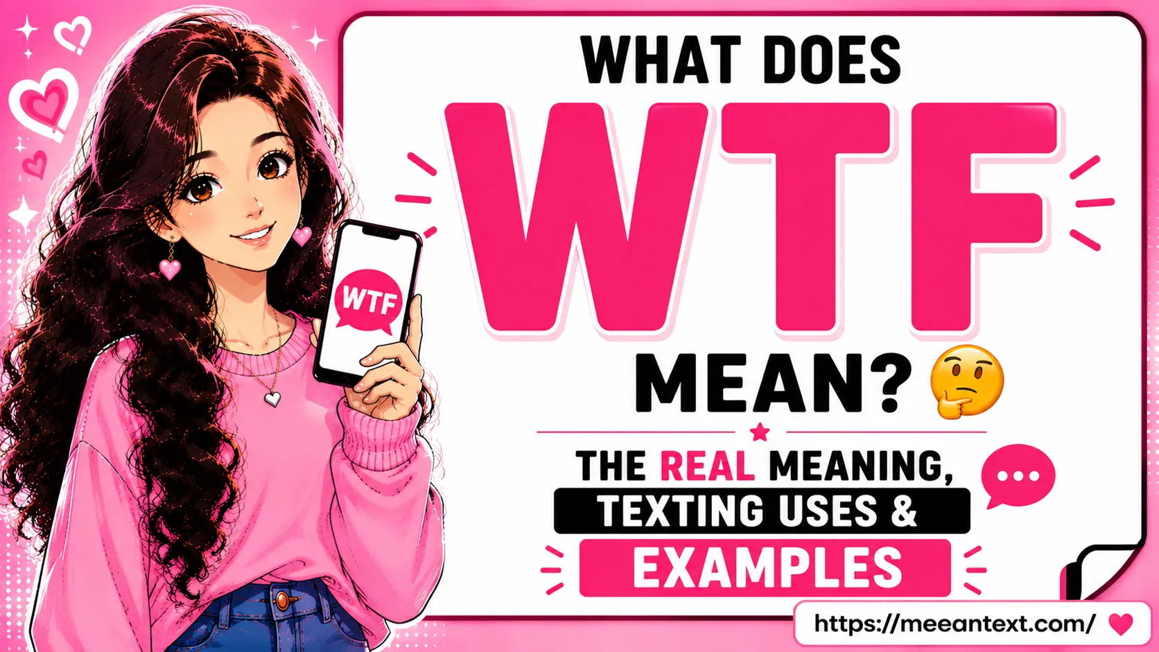 WTF means “What the f*?”** It is an informal texting and internet abbreviation used to express shock, confusion, disbelief, frustration, anger, or surprise.